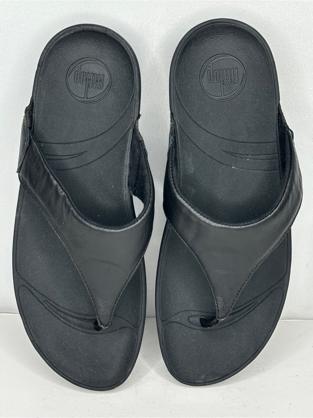 FitFlop Black Slip-On Leather Thong Sandals Sz 9
